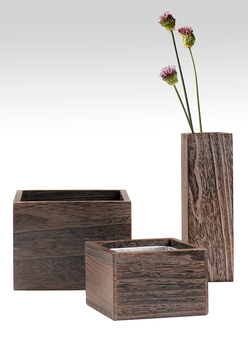 3x10in, 6x6x4in, & 8x8x6in Kiri Wood Vases