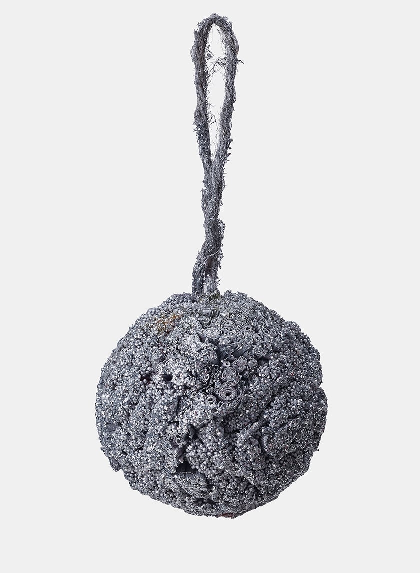 3 1/2in Iced Silver Grass Ball Ornament 24910