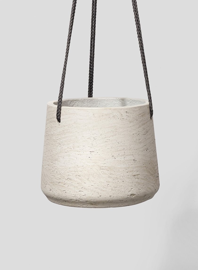 8in Round Stone Gray Cement Hanging Cement Pot