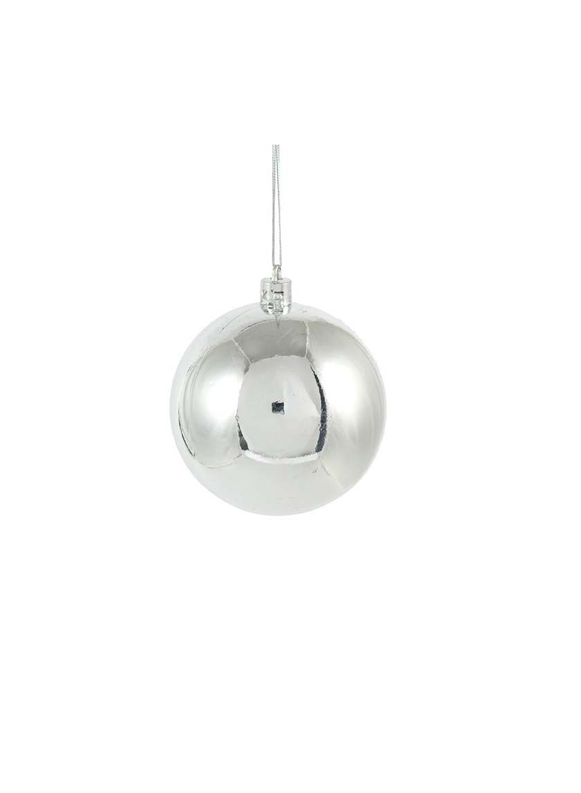 80mm Shiny Silver Plastic Ornament Balls, Set of 6