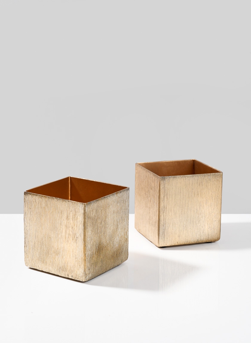 3in Gold Cube Vase, Set of 2