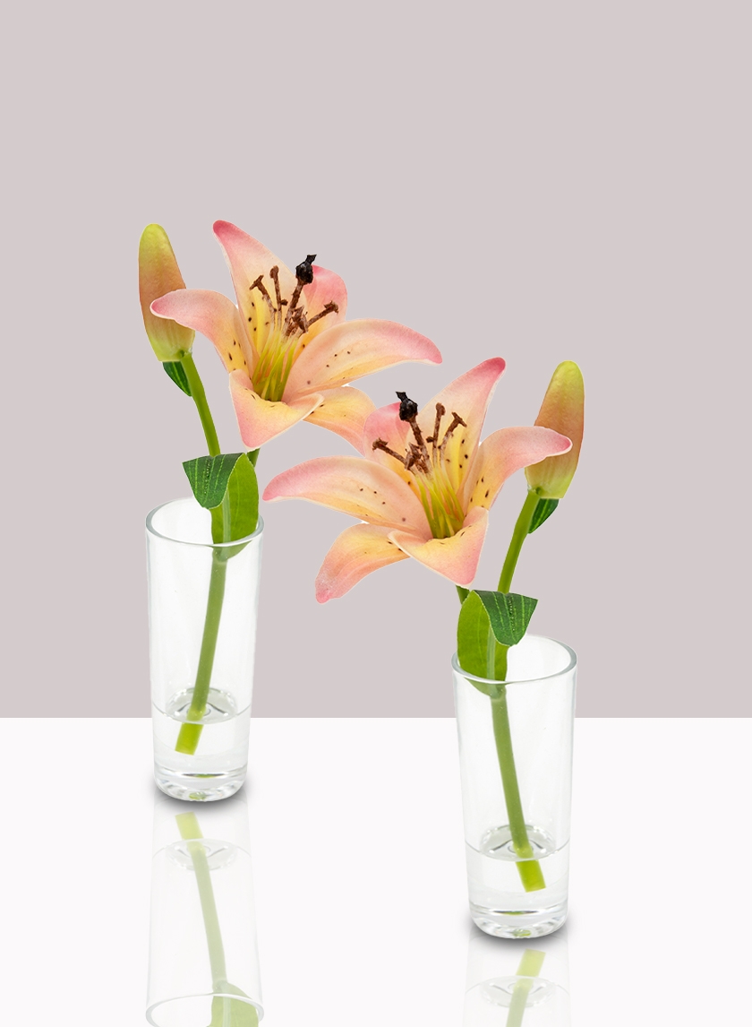 Pink Lily & Bud in Clear Shot Glass, Set of 2