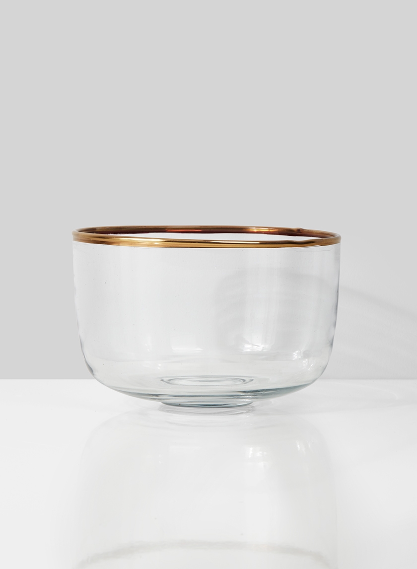 glass wedding event centerpiece bowl with gold edge