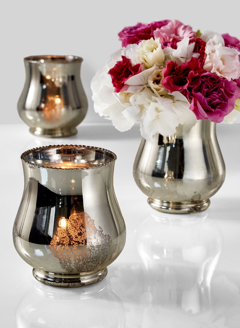 Vintage Silver Mercury Glass Candle Hurricane Wedding Events