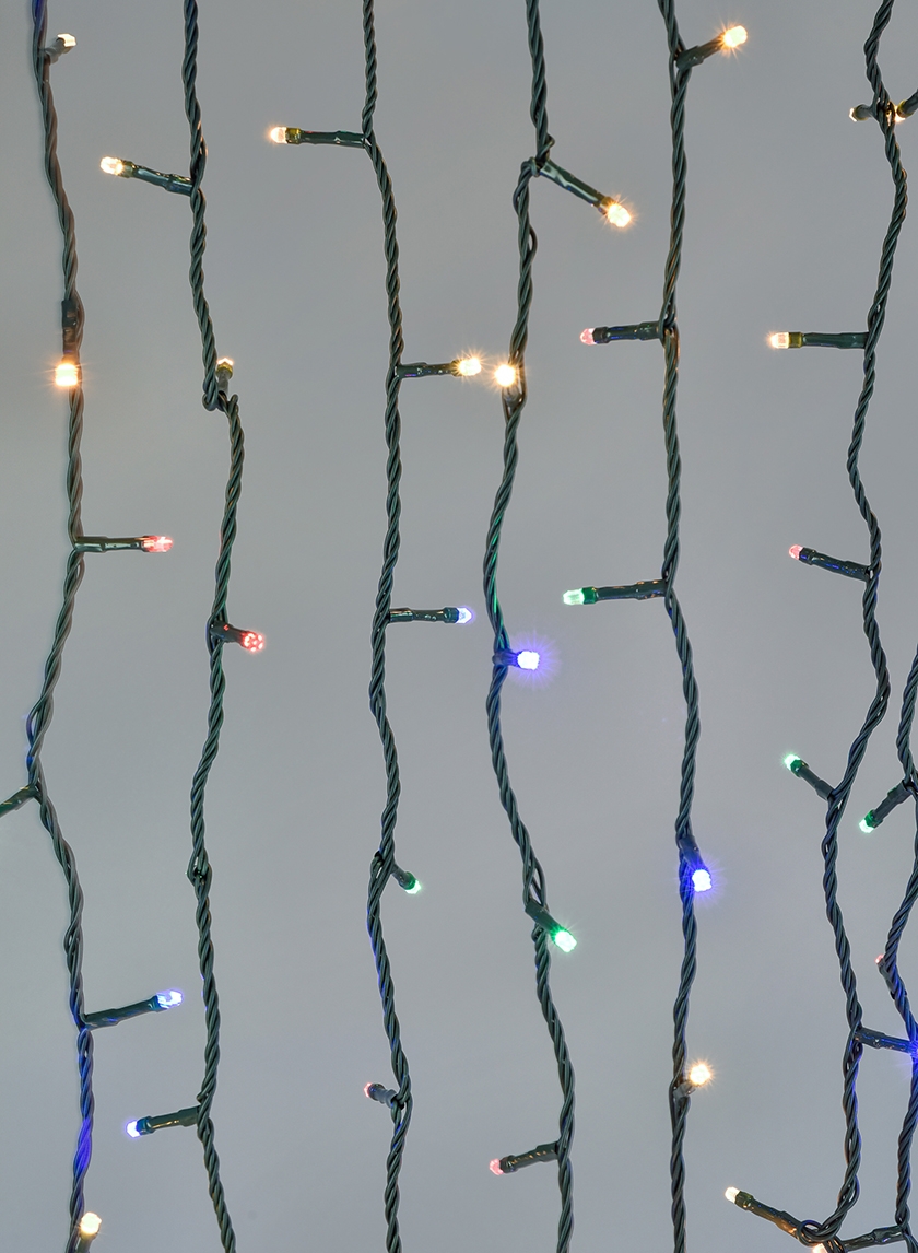 200 Multicolor LED Lights Set, Green Cord, 49 Ft Long Cord
