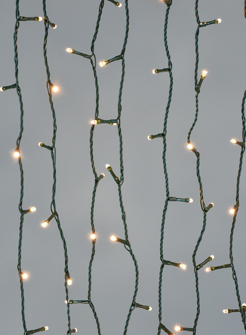200 Warm White LED Lights Set, Green Cord, 49 Ft Long Cord