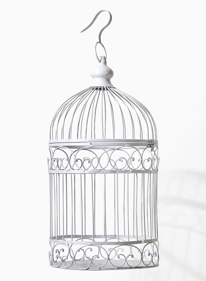 white decorative wedding birdcage