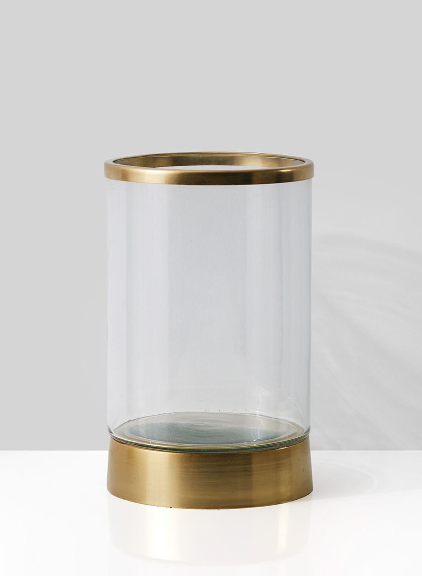 9 ½in Gold & Glass Candle Hurricane