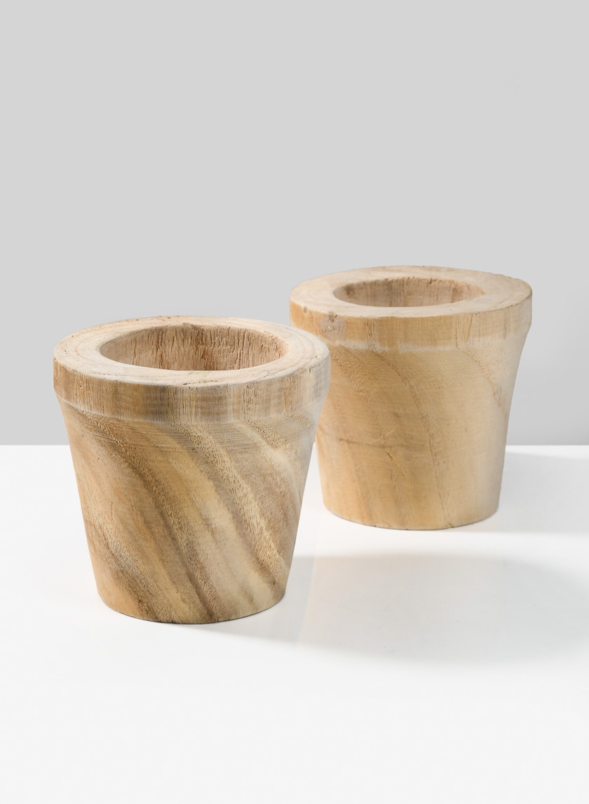 4 1/2in Paulownia Wood Pot, Set of 2