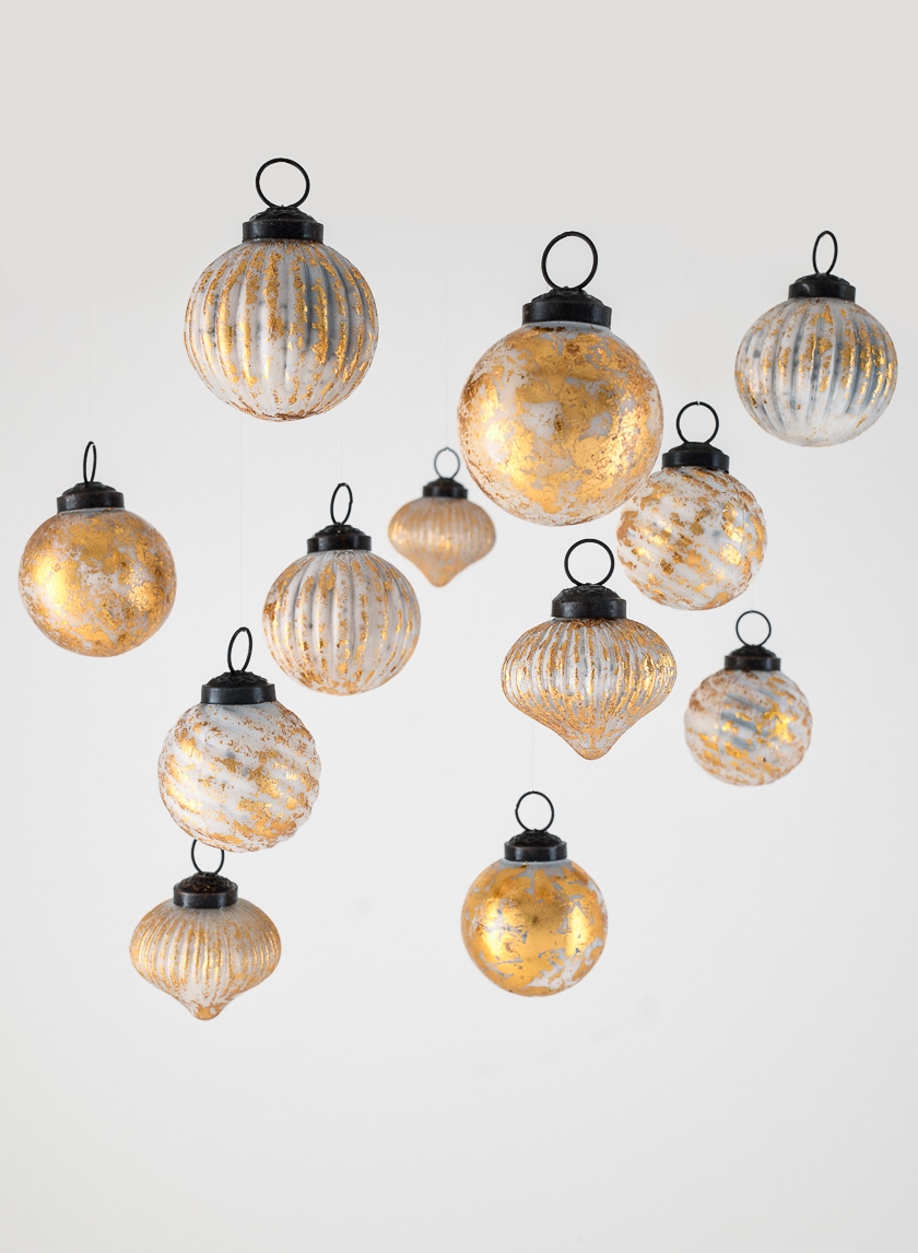 2in Blush & Gold Foil Assorted Glass Ornaments, Set of 12