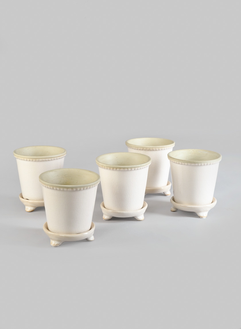 3 12in Mini White Ceramic Pot And Saucer Set Of 6