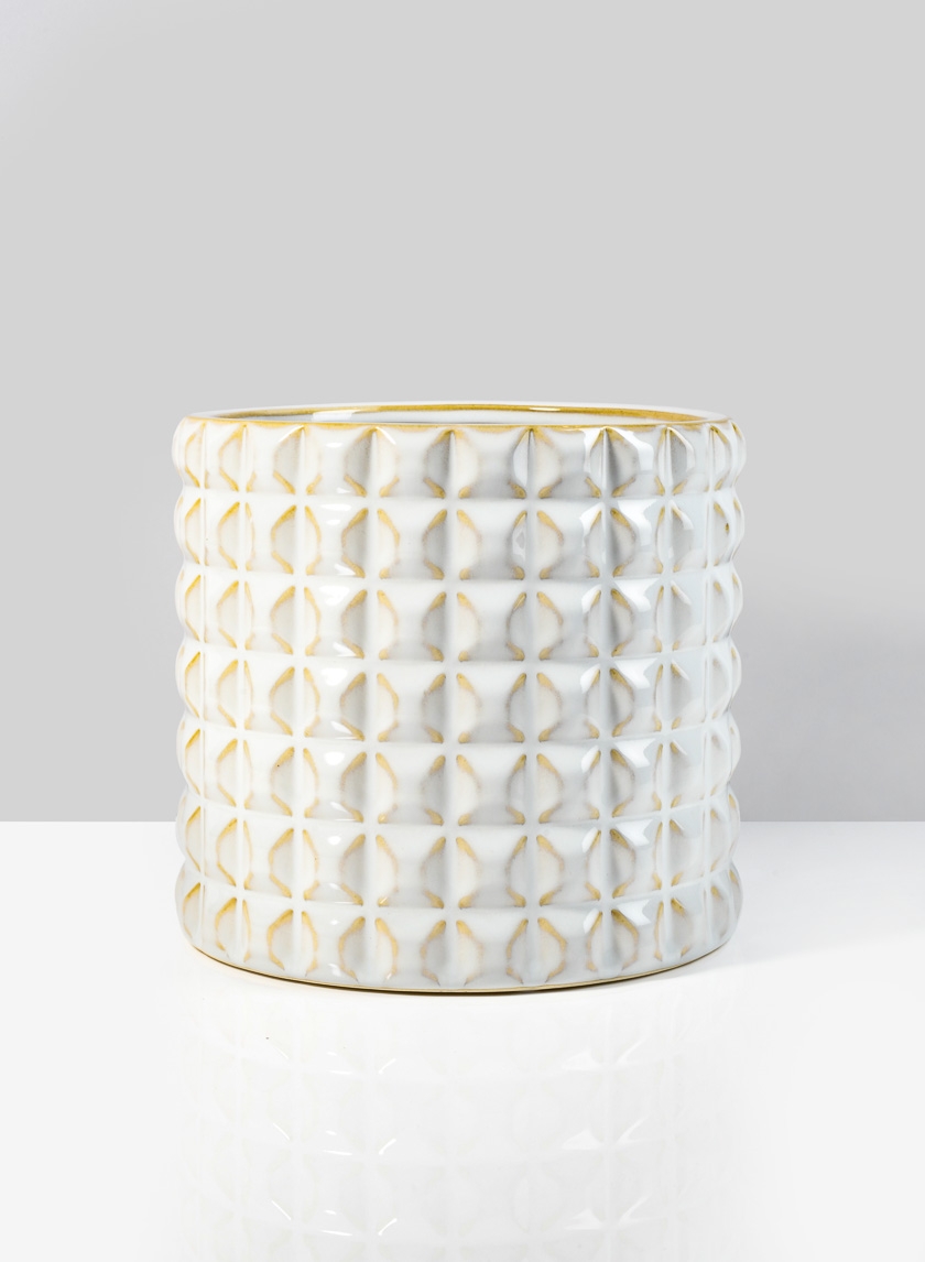 7 ½in White Ceramic Studs Vase