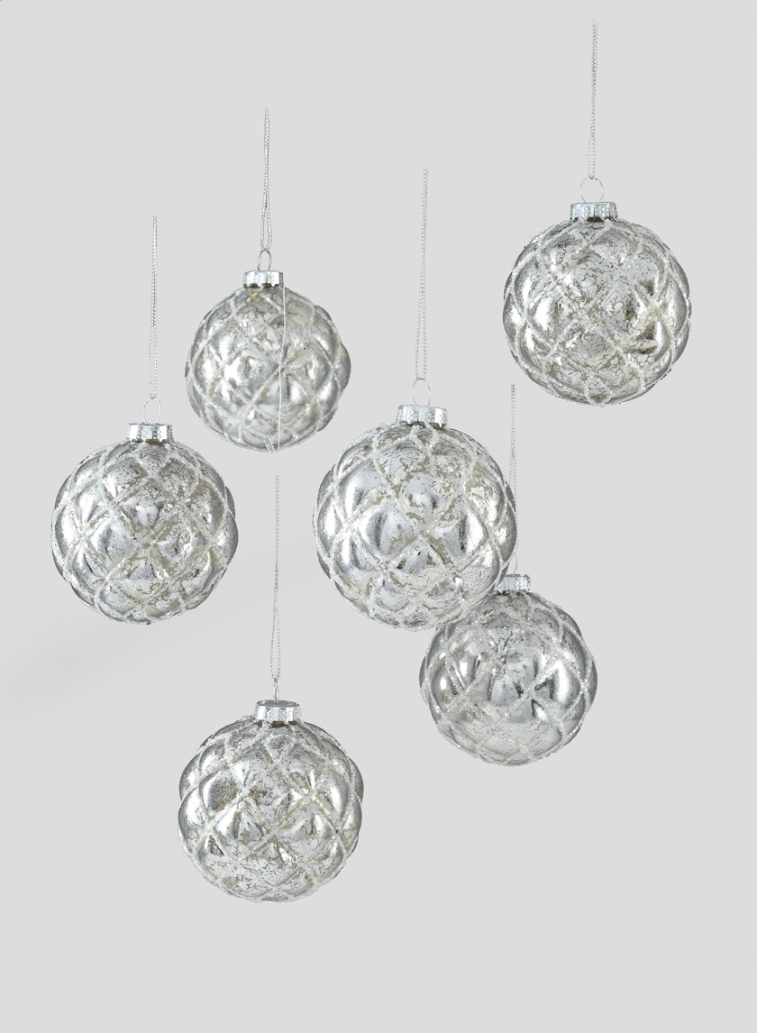 3in Blown Mercury Glass Ornament Ball, Set of 6