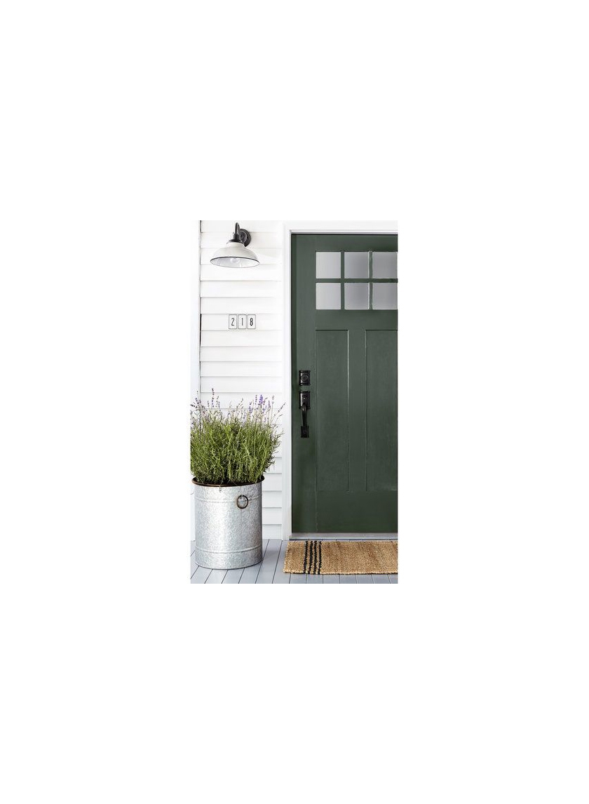 farmhouse style front door makeover with zinc pot and lavender