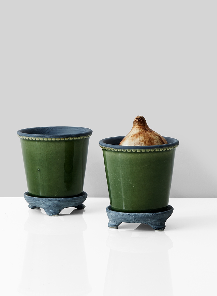 mini green ceramic pot and saucer for cactus succulents