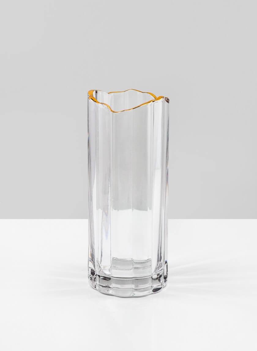 9 ½in Waves Gold Rim Faceted Vase