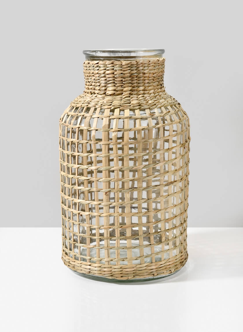 Los Cabos Large Rattan Glass Vase