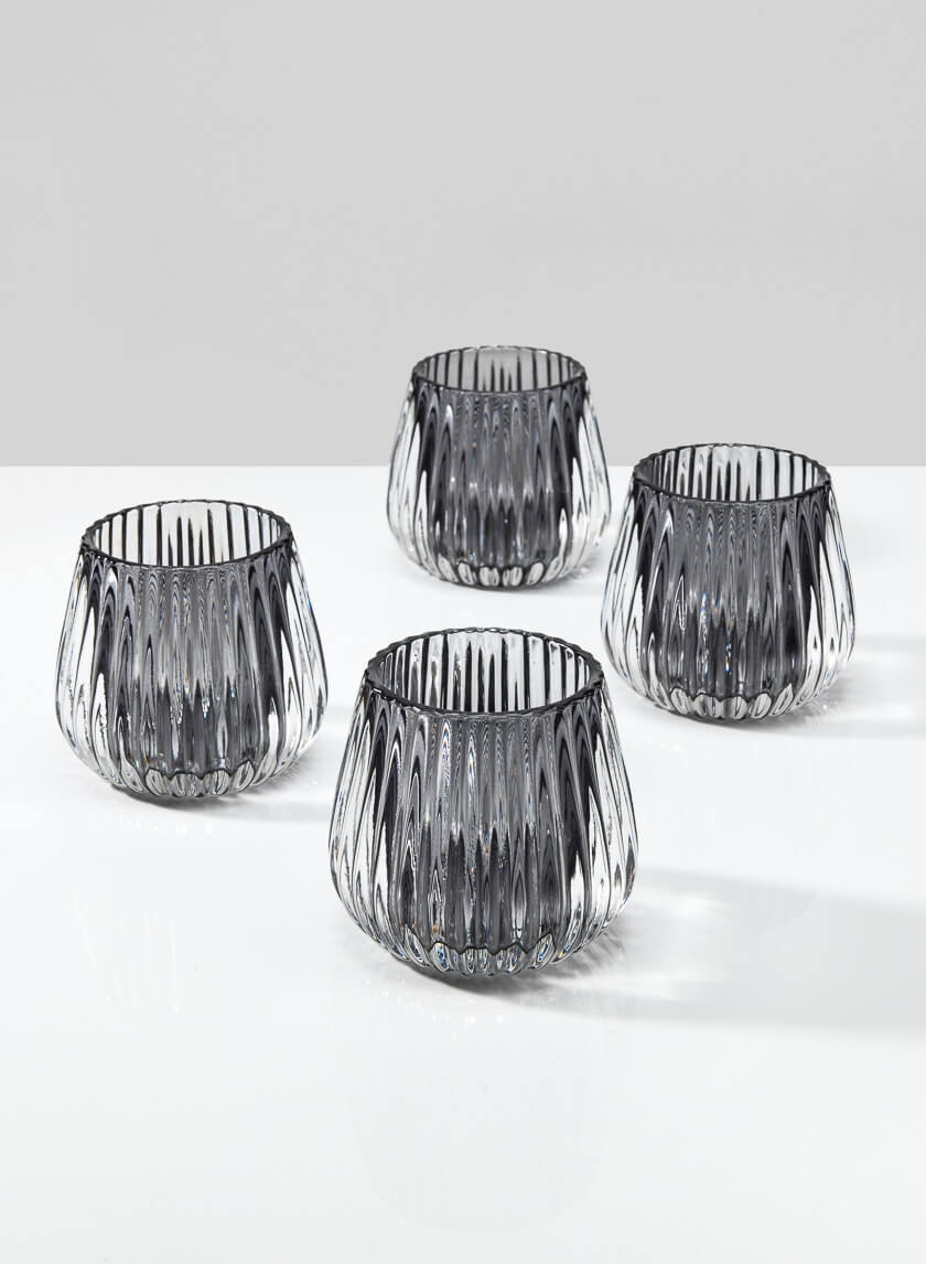 Smoke Onion Optic Glass Candlehold, Set of 4