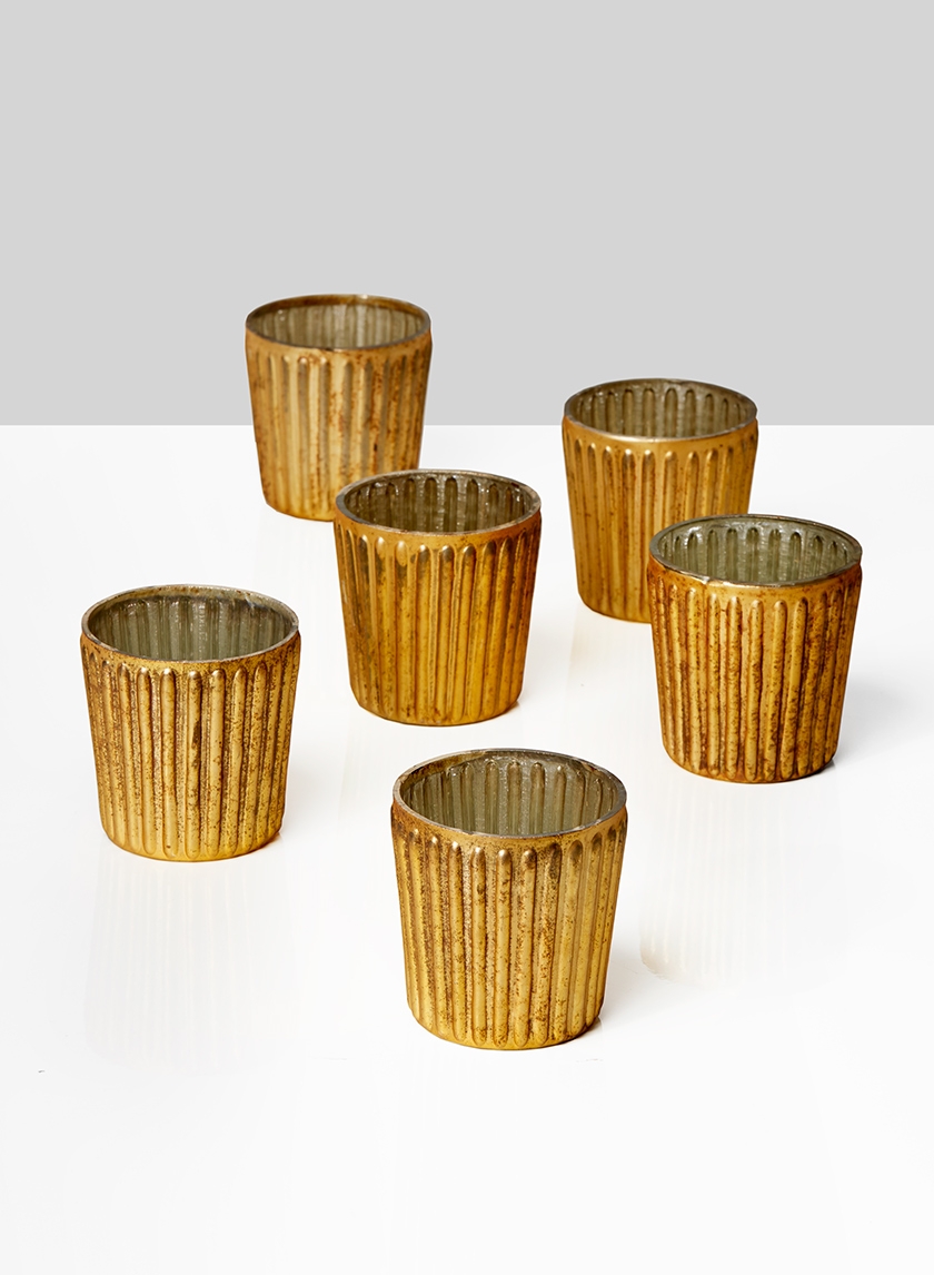 Ribbed Amber Mercury Glass Votive Holder, Set of 6