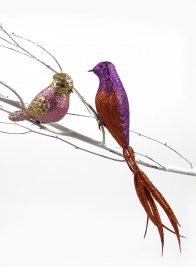 Gold & Copper Glittered Bird Ornaments