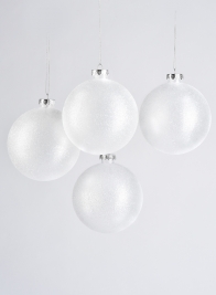 4in Sugary Frost Plastic Ornament Ball, Set of 4