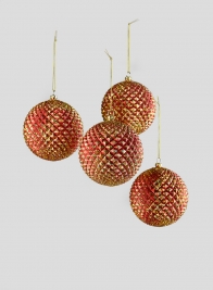 4in Red/Gold Durian Glitter Ball, Set of 4