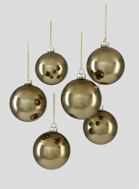 3in Shiny Antique Gold Glass Ball Ornament, Set of 6
