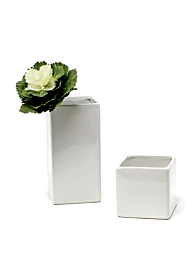 white gloss ceramic square cube vase