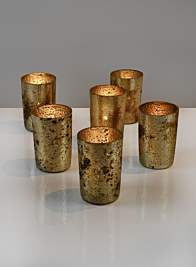 3 ¼in Vintage Bronze & Silver Glass Votive, Set of 6