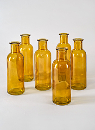 Amber Glass Bottle Bud Vas, Set of 6