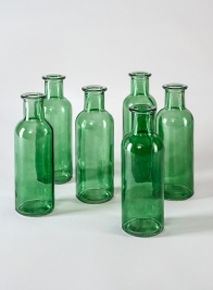 Green Glass Bottle Bud Vases, Set of 6