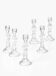 8in Optical Glass Candlestick, Set of 6