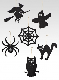 6in Die Cut Black Flying Witch Ornament, Set of 6