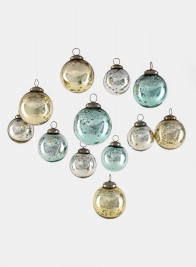 2 1/2in Gold, Silver, & Blue Vintage Glass Ornament Balls, Set of 12