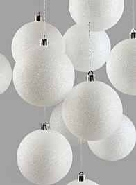 3in White Glitter Ball Ornament, Set of 12