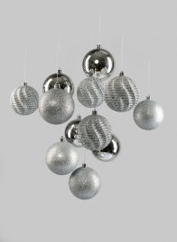 3in Assorted Silver Ornaments,, Set of 12
