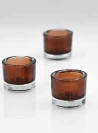 Brown Thick Glass Tea Light Holder, Set of 3