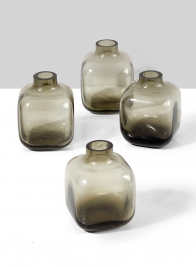 Small Square Smoke Glass Bud Vase, Set of 4