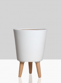 14 ½in Vaso Matte White Ceramic Pot With Wood Legs