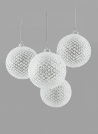 4in Iced Glitter Glass Ornament Ball, Set of 4