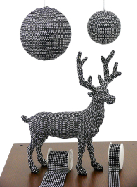 Black With Silver Diamond Bead Balls, Deer & Ribbon