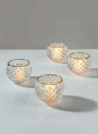 Gold Rim Diamond Glass Fishbowl Tea Light Holde, Set of 4