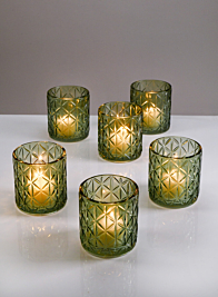 Mexican Green Glass Tea Light Holder, Set of 6