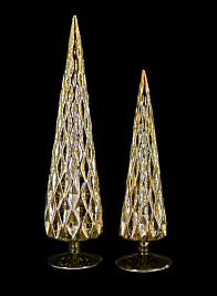 13in & 14 1/2in Gold Diamond Glass Christmas Tree