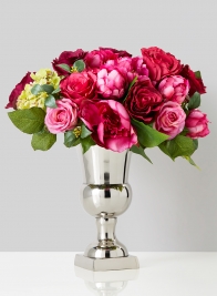 nickel urn wedding event centerpiece roses peonies