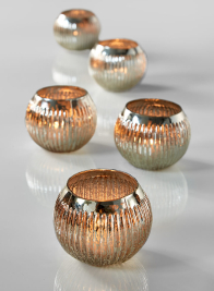 3 ½in Ribbed Vintage Mercury Glass Roly Pol, Set of 4
