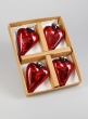 3in Antique Red Glass Heart In Window Box, Set of 4