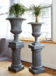 grey zinc fiberglass garden urn with ponytail palm